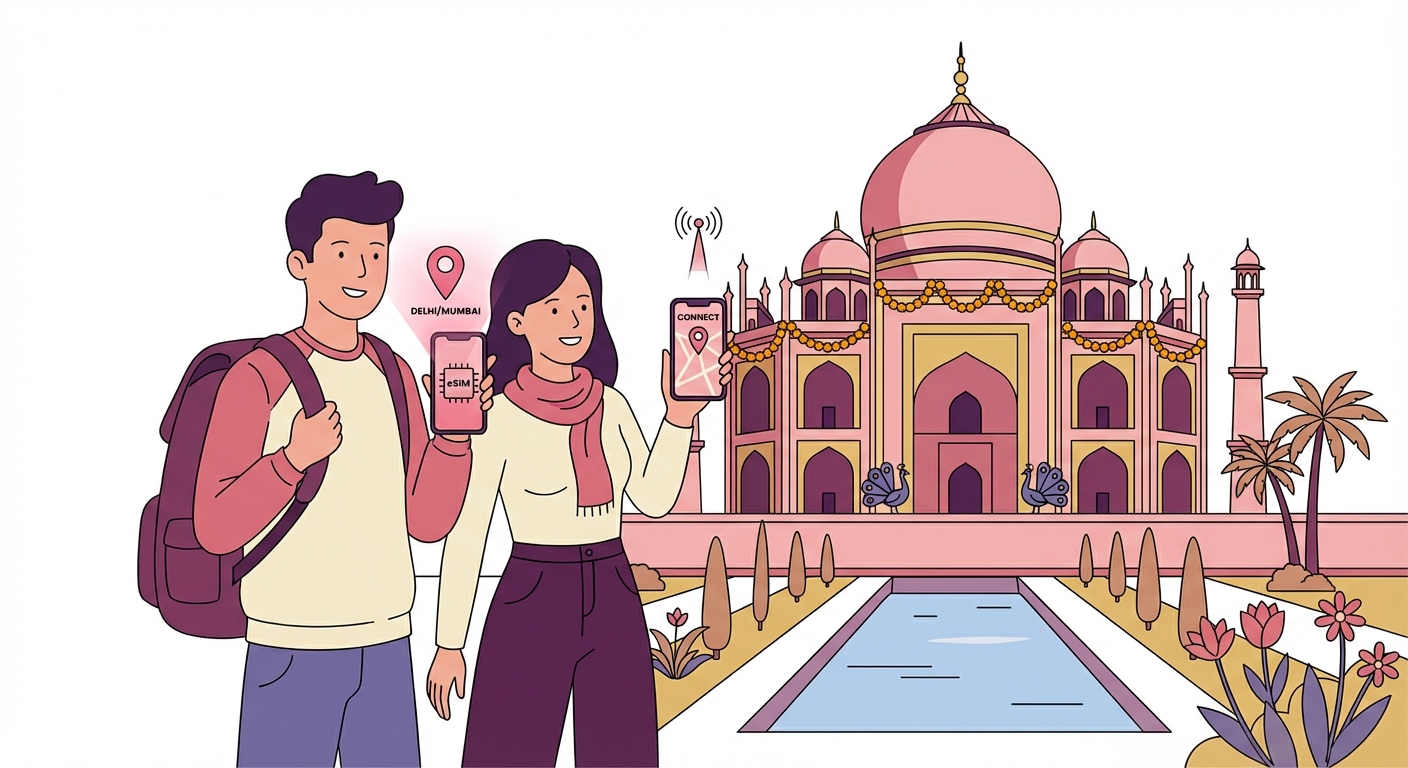 South Asia eSIM travel illustration