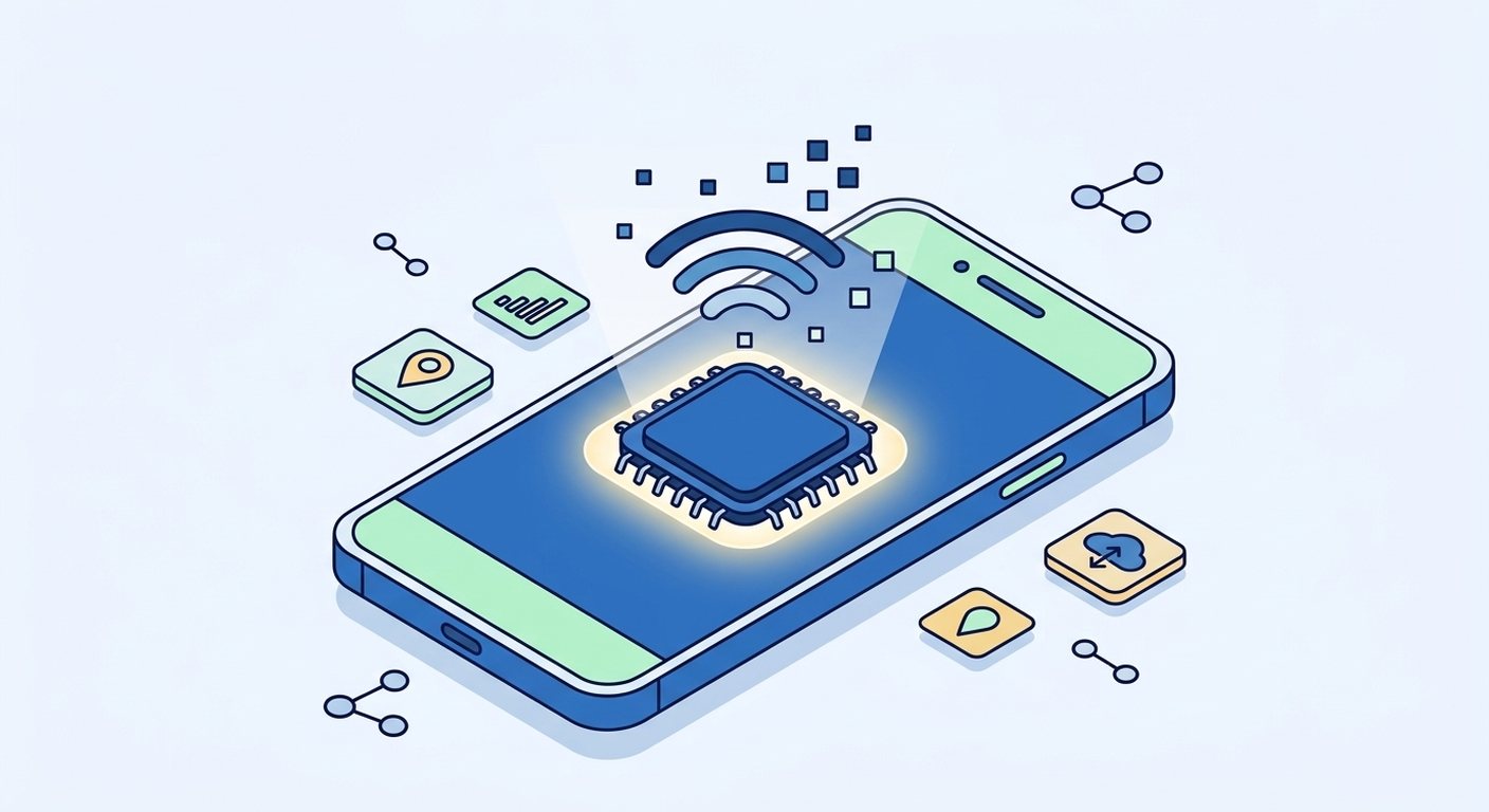 eSIM chip dissolving into digital data
